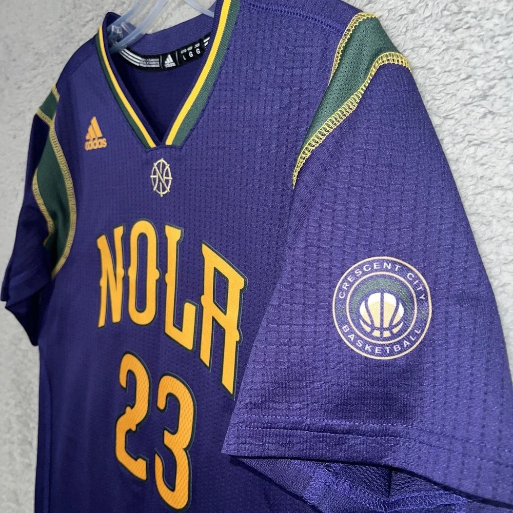 adidas Anthony Davis New Orleans Pelicans Jersey Youth Sz L 14-16 Mardi Gras Tee